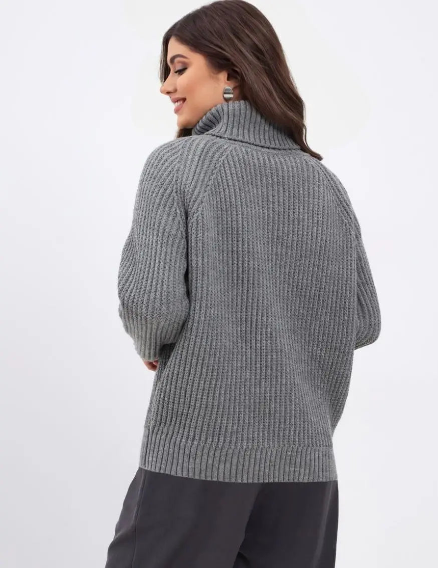 Pull col roulé femme en maille épaisse – Style chic et confortable