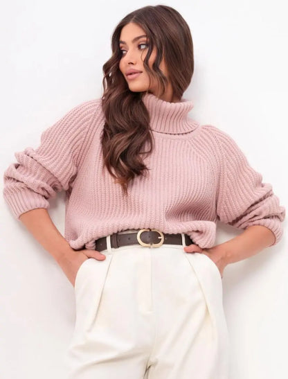 Pull col roulé femme en maille épaisse – Style chic et confortable