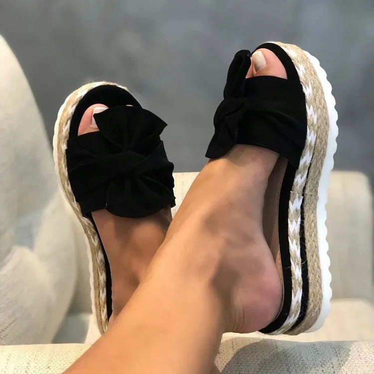 Sandales Compensées Élégantes à Nœud – Confort & Style au Quotidien