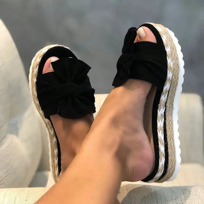 Sandales Compensées Élégantes à Nœud – Confort & Style au Quotidien