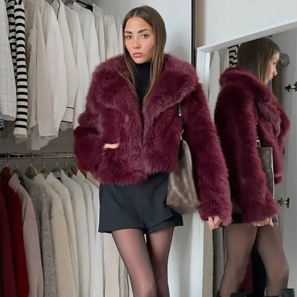 Veste Femme Éléga en Fausse Fourrure - Bordeaux