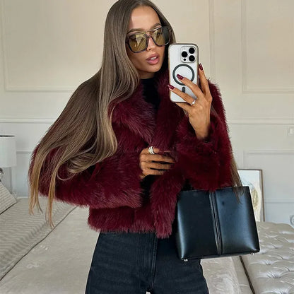 Veste Femme Éléga en Fausse Fourrure - Bordeaux