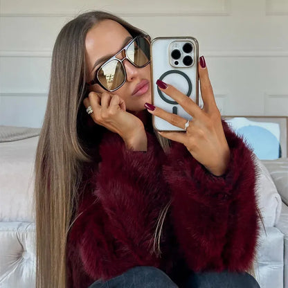 Veste Femme Éléga en Fausse Fourrure - Bordeaux