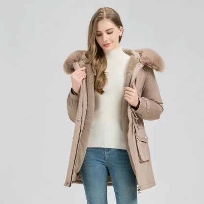 Veste d'hiver femme avec capuche en fausse fourrure - Style élégante
