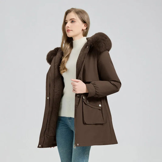 Veste d'hiver femme avec capuche en fausse fourrure - Style élégante