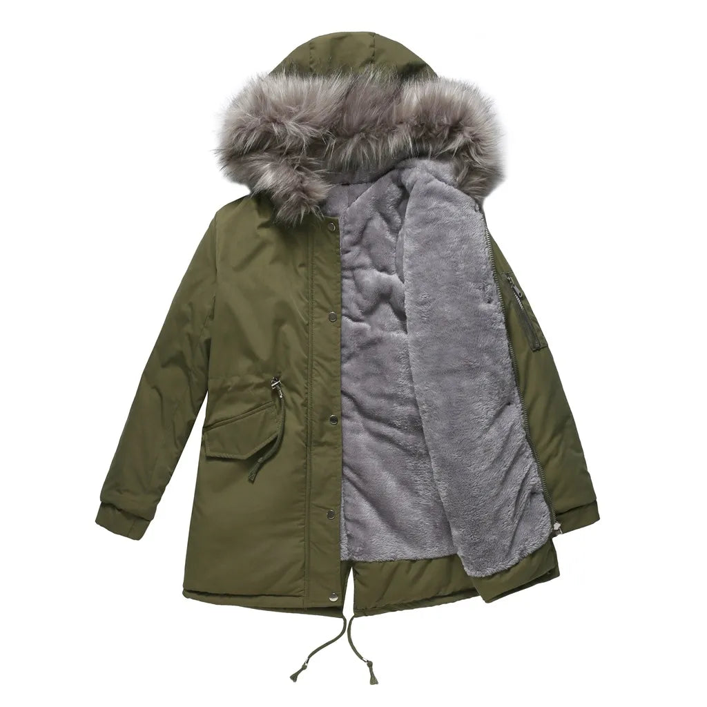 Parka Femme Hivernale à Capuche avec Fausse Fourrure – Chaude & Élégante
