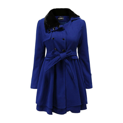 Manteau Femme Élégant Beige avec Ceinture et Col en Fausse Fourrure