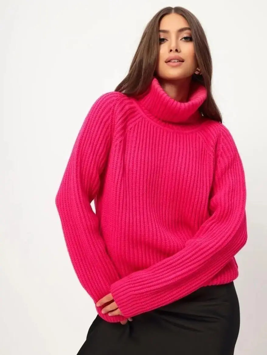 Pull col roulé femme en maille épaisse – Style chic et confortable