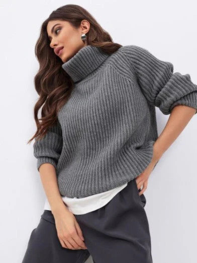 Pull col roulé femme en maille épaisse – Style chic et confortable