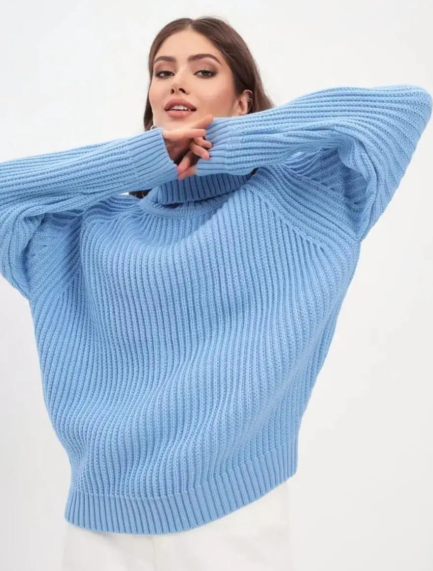 Pull col roulé femme en maille épaisse – Style chic et confortable