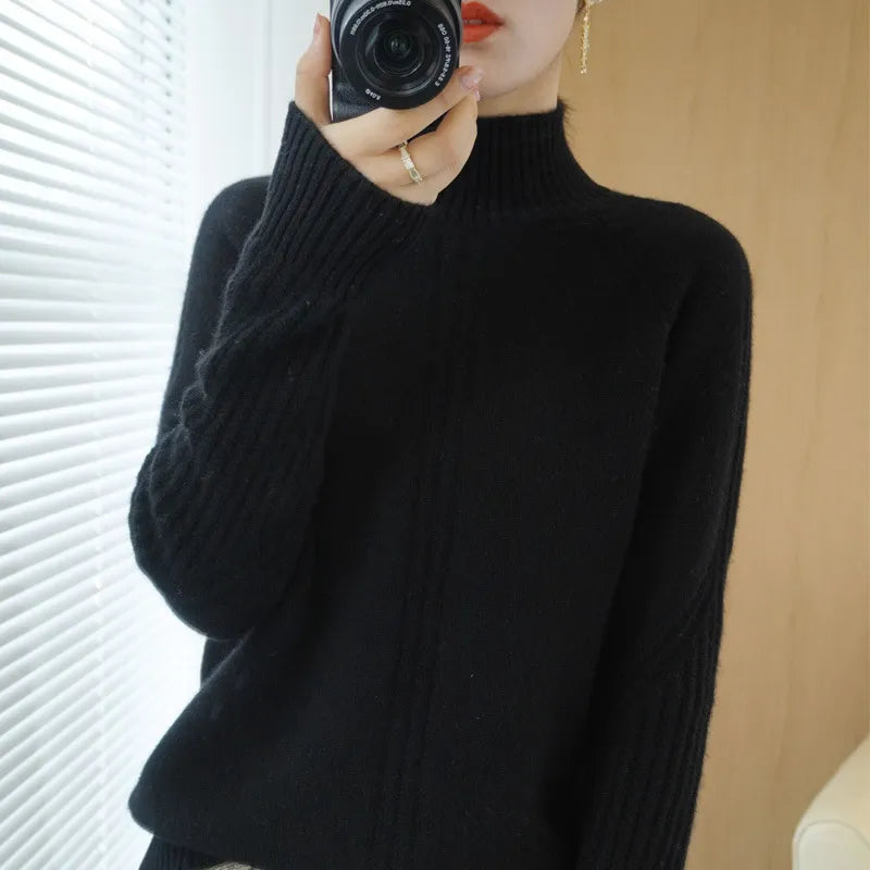Pull femme élégant à col montant